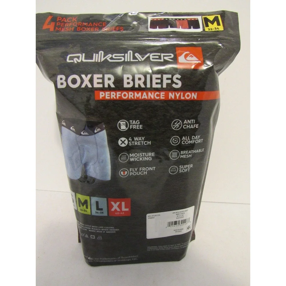 Quiksilver Mens 4 Pack Performance Mesh Boxer Briefs Black Red Medium 32-34